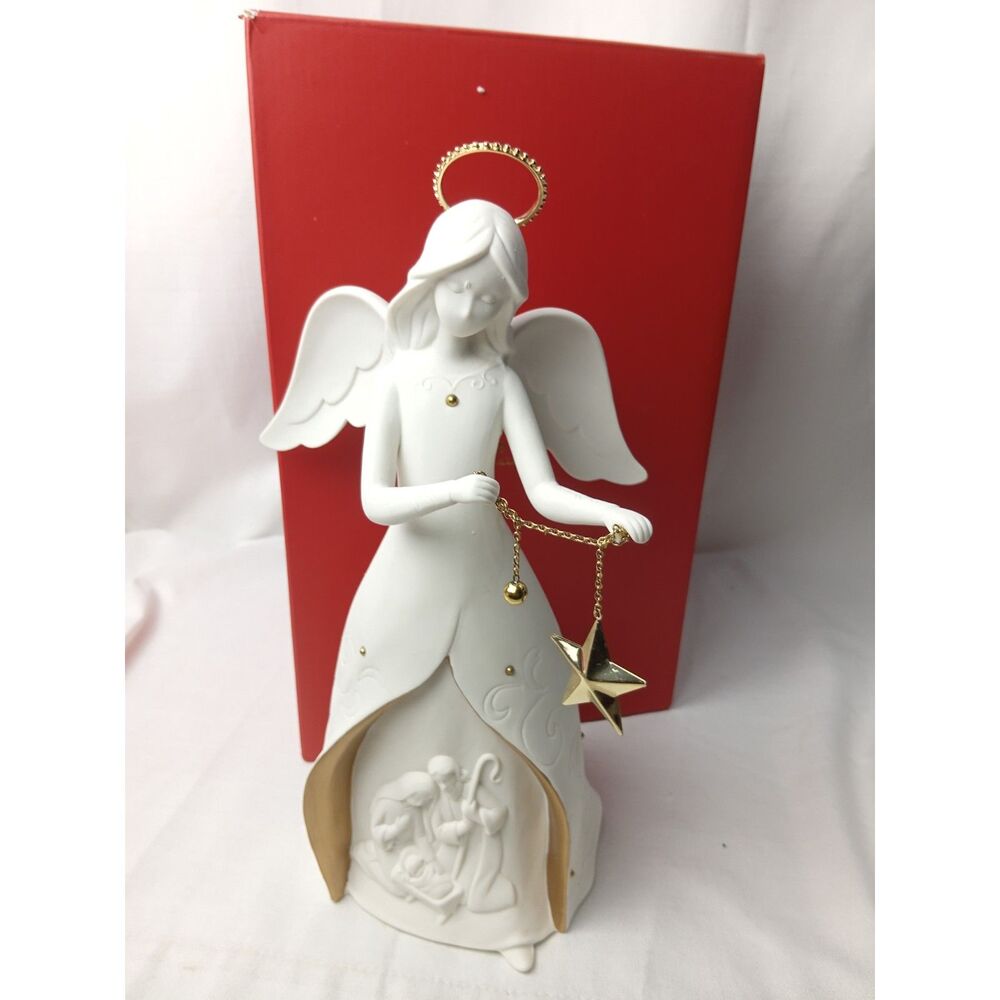 Hallmark Nativity Angel Figurine White Gold Holy Family Christmas w/Box